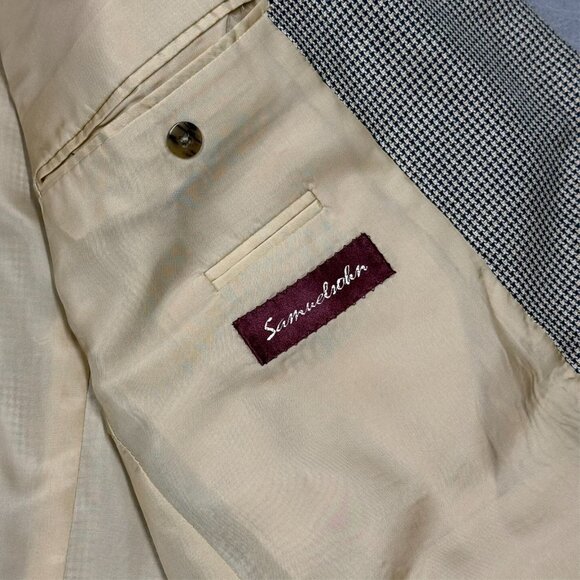 Vintage Samuelsohn Blazer Houndstooth Silk Wool Sport Coat Beige 46R - Picture 7 of 10